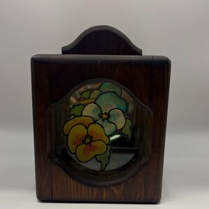 Vintage Wooden Stained Glass Candleholder